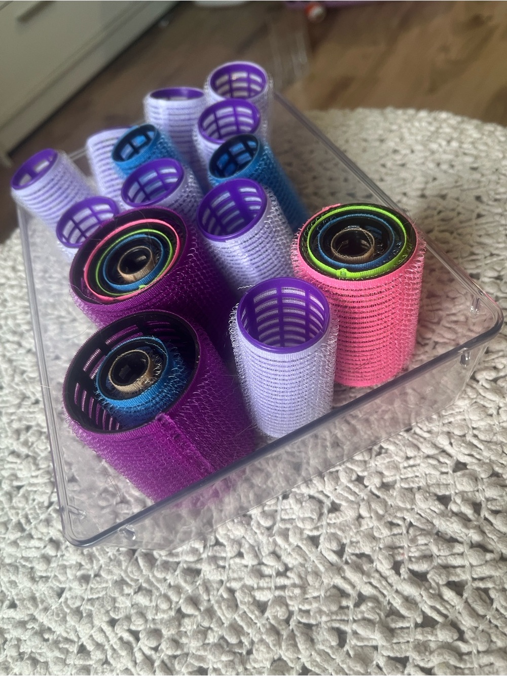 Assorted Purple and Pink Velcro Hair Rollers - Brand